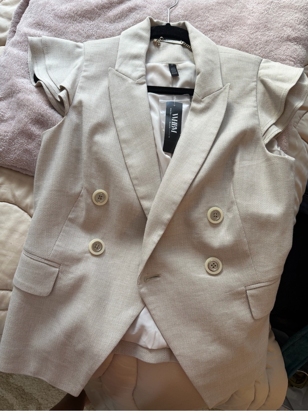 Cream Double-Breasted Sleeveless Blazer